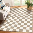 thumbnail image 1 of Checkered Brown Area Rug 3' ×5' Washable Large Living Room Rug Geometry Neutral Line Non-Slip Soft Bedroom Carpet Dining Room Nursery Home Office Indoor Decor, 1 of 6