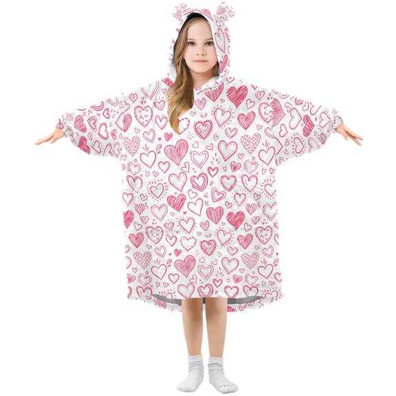 Wearable Blanket Hoodie Oversized Blanket Hoodie for Boys Girls Teens 3-14YR Seamless Valentine Day