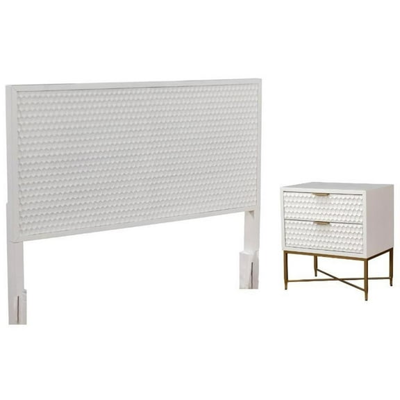 Home Square 2-Piece Set with King Headboard and 2 Drawer Nightstand in White