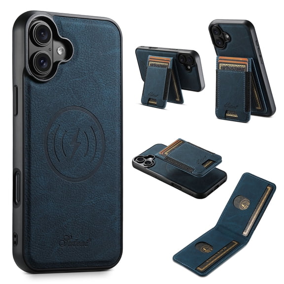 for iPhone 17 Classic Wallet Case with Card Holder, 2 in 1 Detachable Magnetic Elastic Back Cards Slots Case Magsafe Shockproof Protective Phone Cover for iPhone 17 - Blue