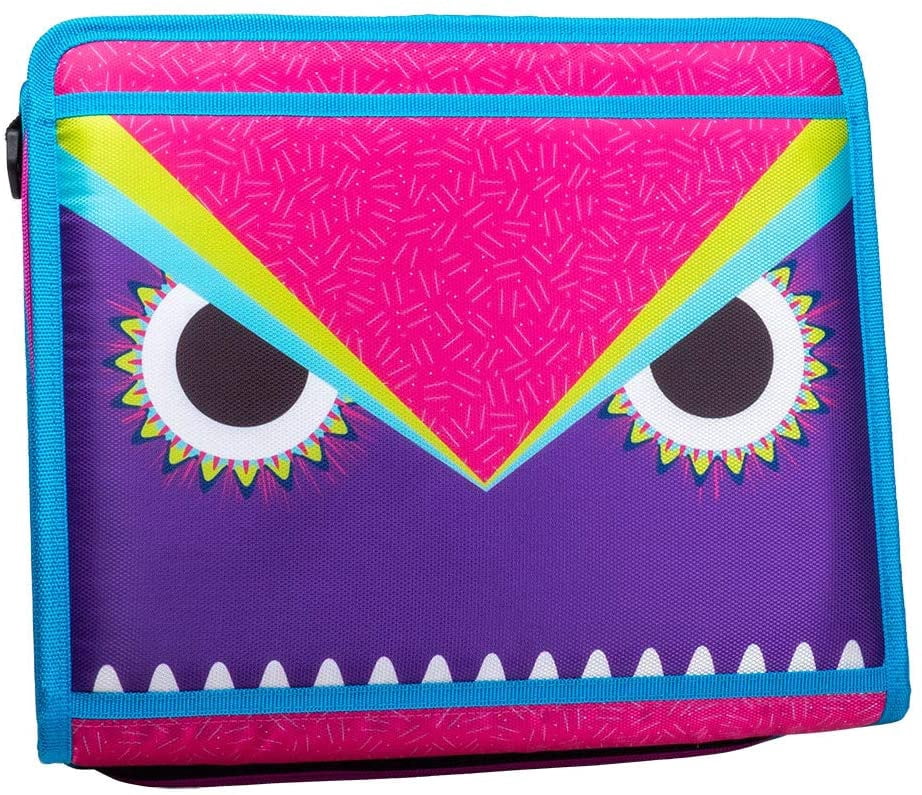 Case-it The Z Shape Zipper Binder - Two Binders in One - Double Sided 1.5 Inch D-Ring - Multiple Pockets - 500 Page Capacity - Comes with Shoulder Strap, Monster Design Z-176-ME
