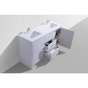 Kubebath 60″ Double Sink High Gloss White Modern Bathroom Vanity with White Quartz
