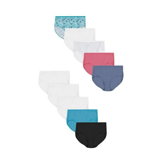Just My Size Women's Assorted Cotton Brief, 10 pack