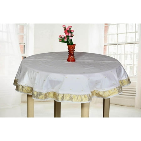 

White Gold - Handmade Sari Oblong Tablecloth (India) - 80 Round