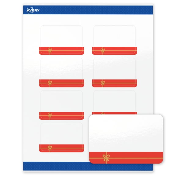 Avery Labels, 2" x 3", Gold-Red Gift, Glossy, 80ct