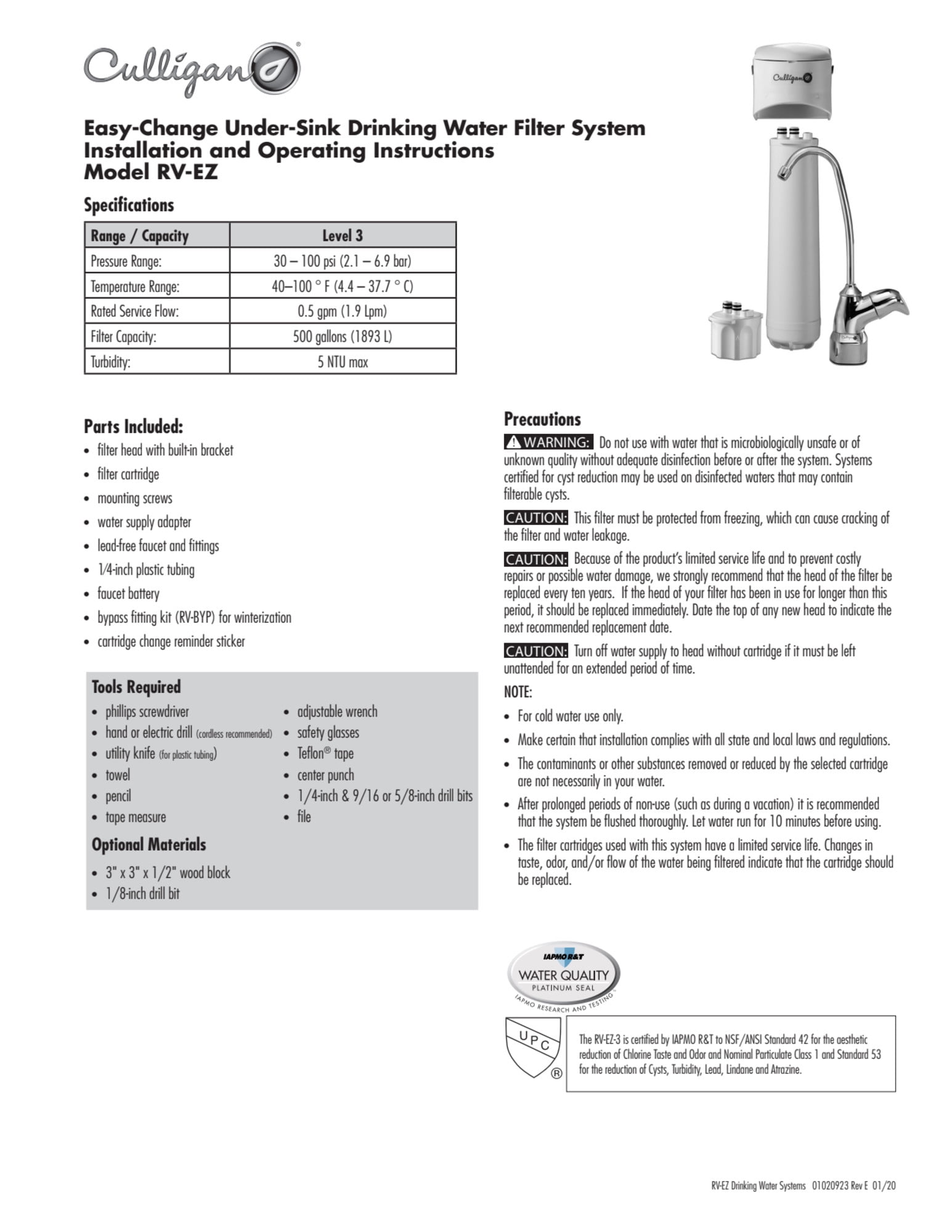Culligan Under Sink Replacement Filter - Basic