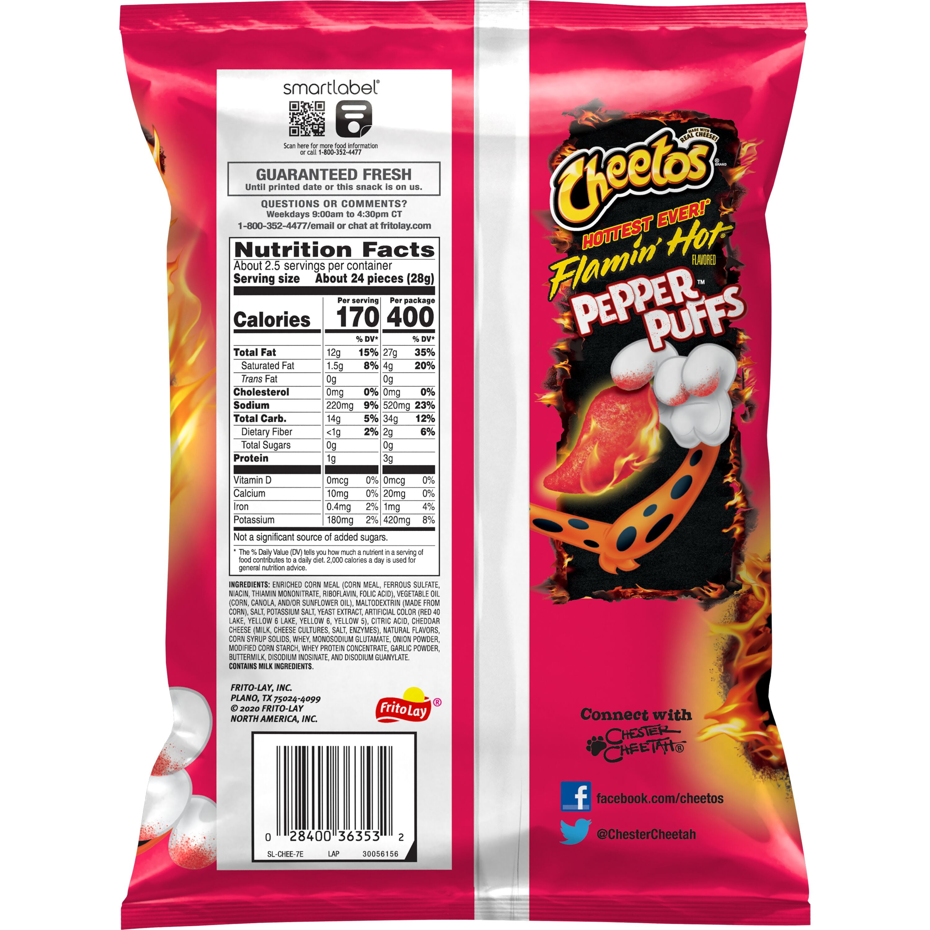 Cheetos Pepper Puffs Cheese Snack Chips, Flamin' Hot Flavored, 2.375 oz