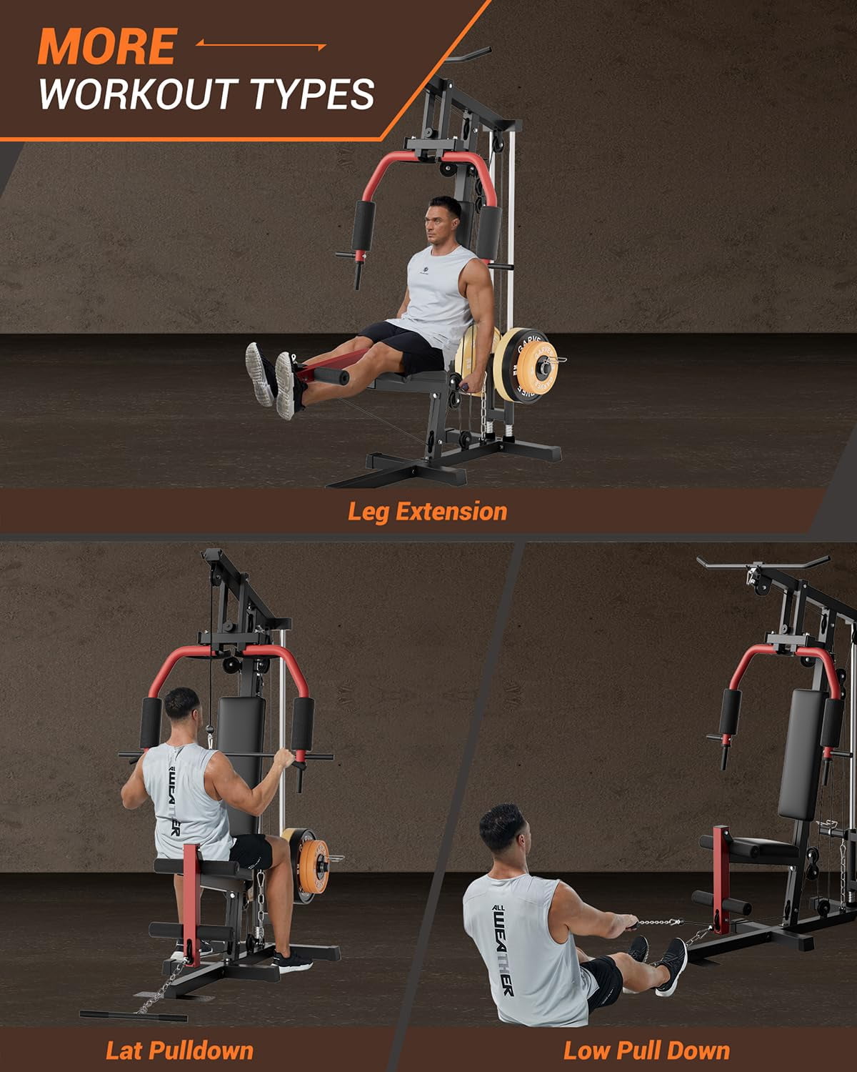 BouPower Home Gym Equipment, Multifunctional Home Gym Machine with Pulley System, Full Body Workout Exercise Equipment for Strength Training, Fits 1" & 2" Hole Diameters of Weight Plates (No Include)