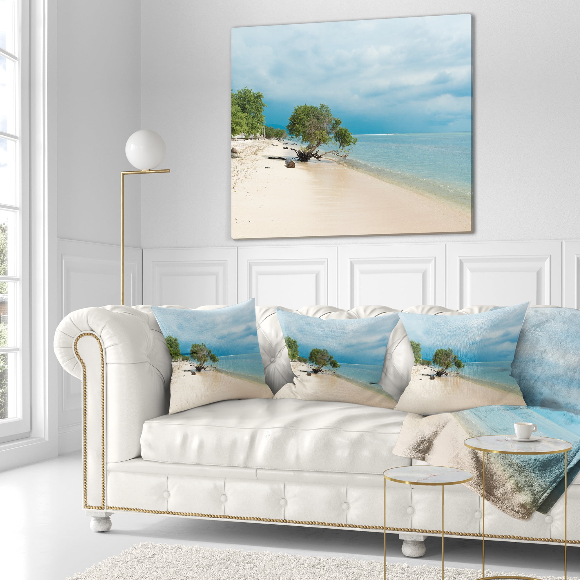 Designart Beautiful Coastline in Indonesia - Modern Seascape Throw Pillow - 16x16