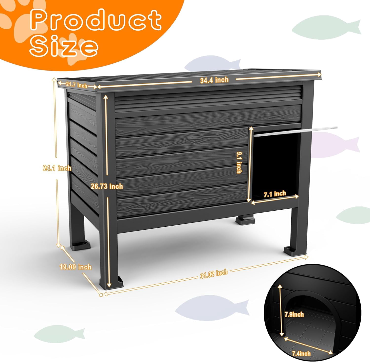 Joxxoaa Outdoor resin weatherproof cat house,ventilated and insulated for Cats,Kittens,Puppies,washable,easy to assemble,scratch and bite-resistant,non-stick to hair (black)