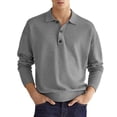 thumbnail image 2 of Top informal para hombre, cuello vuelto, botón frontal, manga larga, transpirable, Top de ajuste informal para hombre para otoño, 2 of 6