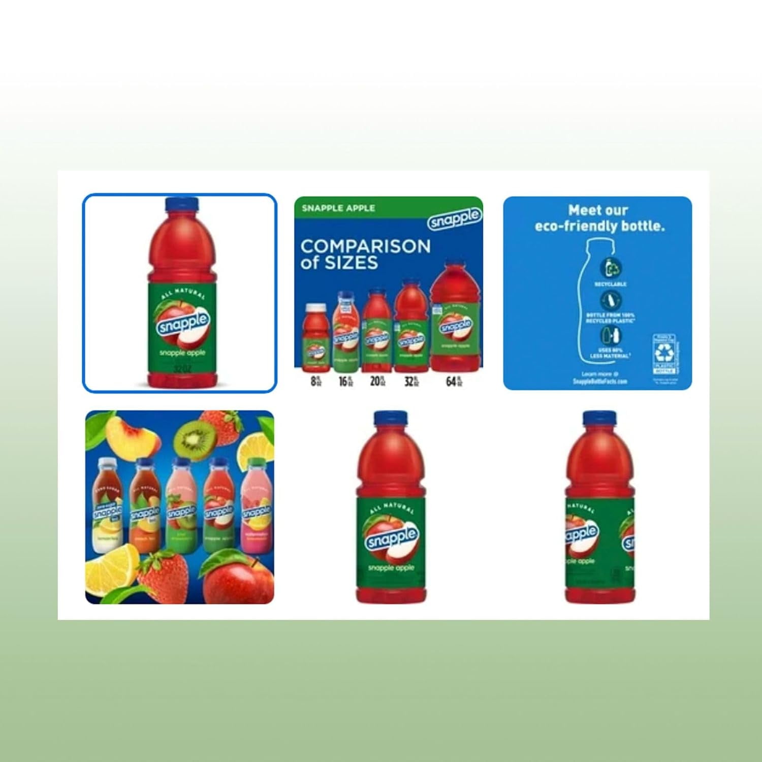 Snapple Apple All Natural Fruit Juice Drink, 32 fl oz Plastic Bottles, Made with Real Fruit Flavor, 6-Pack