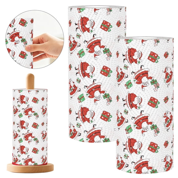 Christmas Paper Towels, 2 Rolls, 3-Ply Santa and Candy Cane Print Kitchen Tissue