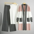 thumbnail image 2 of Women's 3 Piece Outfits Knit Matching Lounge Sets Long Sleeve Cardigans & Neck Sweater Vest & Wide Leg Pants, 2 of 3