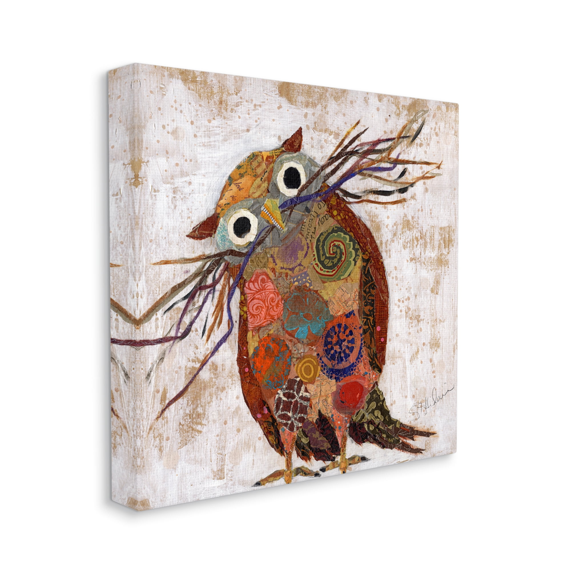 Stupell Industries Patterned Owl Collage Animals & Insects Painting Gallery Wrapped Canvas Art Print Wall Art, 24 x 24