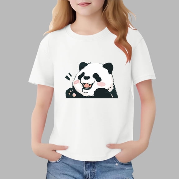 Boys Girls Graphic Short Sleeve Top - Panda Print Soft Breathable Tee White 11-12 Years