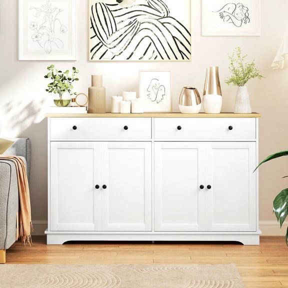 Resenkos Modern Sideboard Buffet with Multiple Drawers and Adjustable Shelves, White