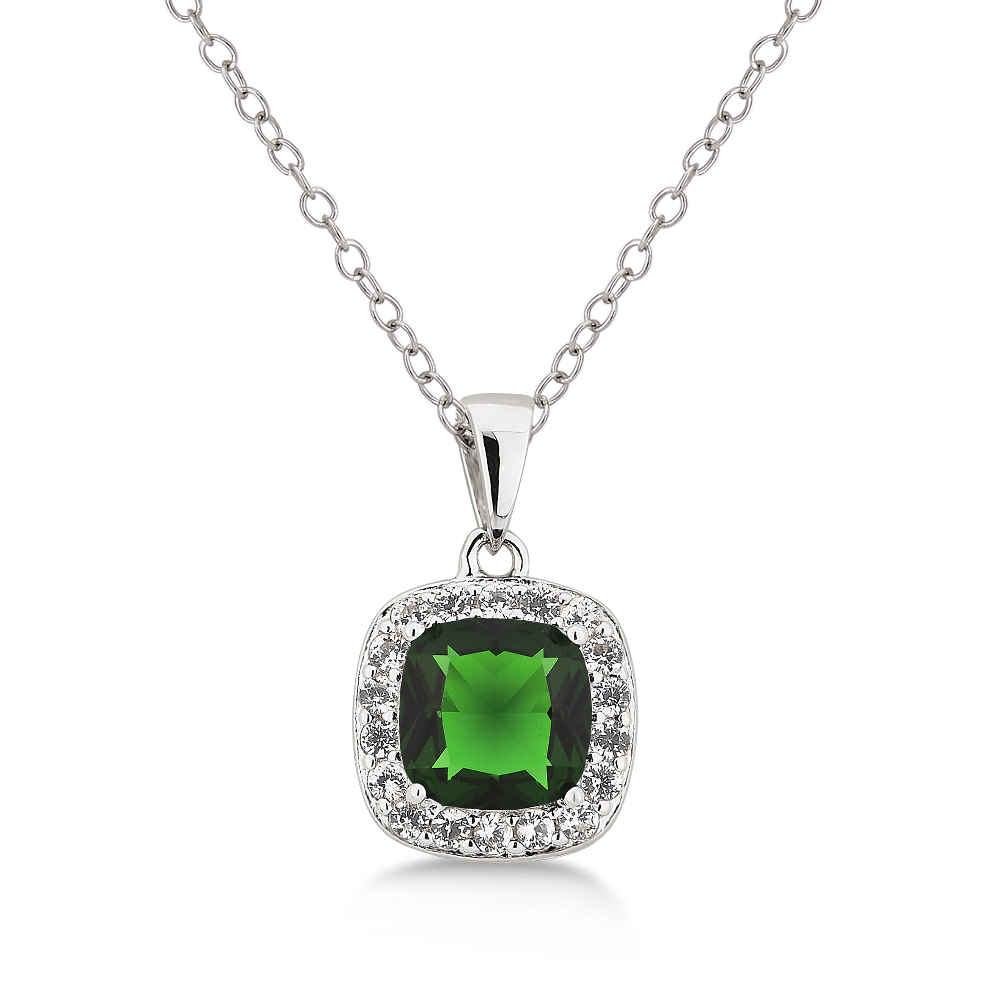 Arista Diamond Accent, Green Emerald & White Sapphire Women's Ring, Earring & Pendant Set in Sterling Silver, 18"