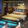 thumbnail image 4 of CSZZD Queen Size Bed Frame and Storage Headboard, LED Bed Frame with USB Charging Station, Metal Platform Bed Frame Queen with Hidden Storage Space, No Box Spring Needed, Vintage Brown, 4 of 8