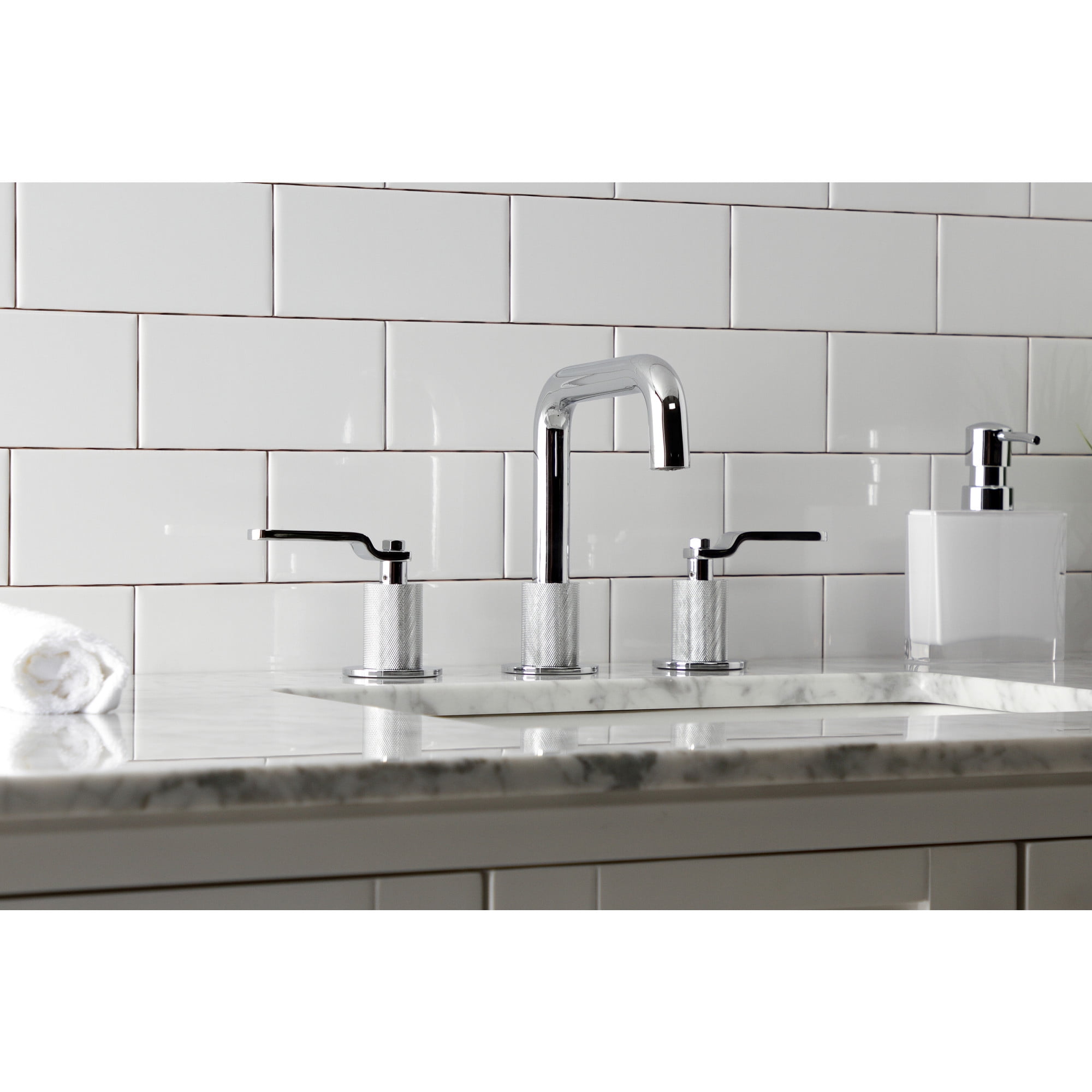Kingston Brass KS1411KL Whitaker Widespread Bathroom Faucet with Push Pop-Up Drain, Polished Chrome