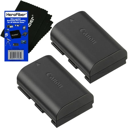 Canon LP-E6N Lithium-Ion 1865mAh Battery Pack (2 Pack) for EOS 5D, 5DS, 6D, 7D, 60D, 60Da, 70D, 80D, DSLR Cameras, EOS R Mirrorless, XC10 & XC15 Camcorders + HeroFiber Ultra Gentle Cleaning