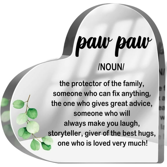 Best Pawpaw Gift for Grandpa Funny Pawpaw Definition Eucalyptus Sign Acrylic Heart Decor The Family Protector Sign Grandfather Birthday Gift from Grandchildren