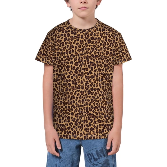 Fuzoiu Leopard Printed Print Youth Short Sleeve T-Shirt,Youth Dry-Fit Active Athletic T-Shirt,Short Sleeve Tops Tees for School, Sports, and Casual Wear