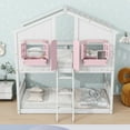 thumbnail image 2 of Bellemave Twin over Twin House Bunk Bed with Roof and Door Twin Low Bunk Bed with Windows and Window Box Wooden Montessori Bunk Bed Floor Bunk Bed, White + Pink, 2 of 11