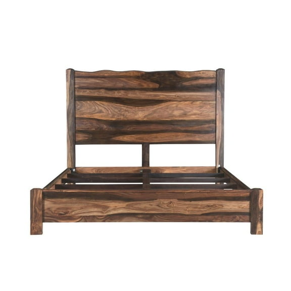 HomeRoots Live Edge Solid Wood King Dark Brown Bed