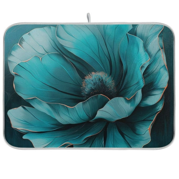 Teal Flower Dish Drying Mats Kitchen Mat Microfiber Counter Absorbent Dish Pad Drainer Rack 16"x18"