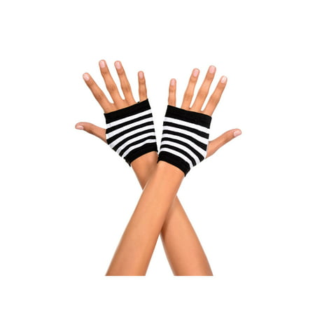 Striped Fingerless Gloves, Black And White Fingerless Black
