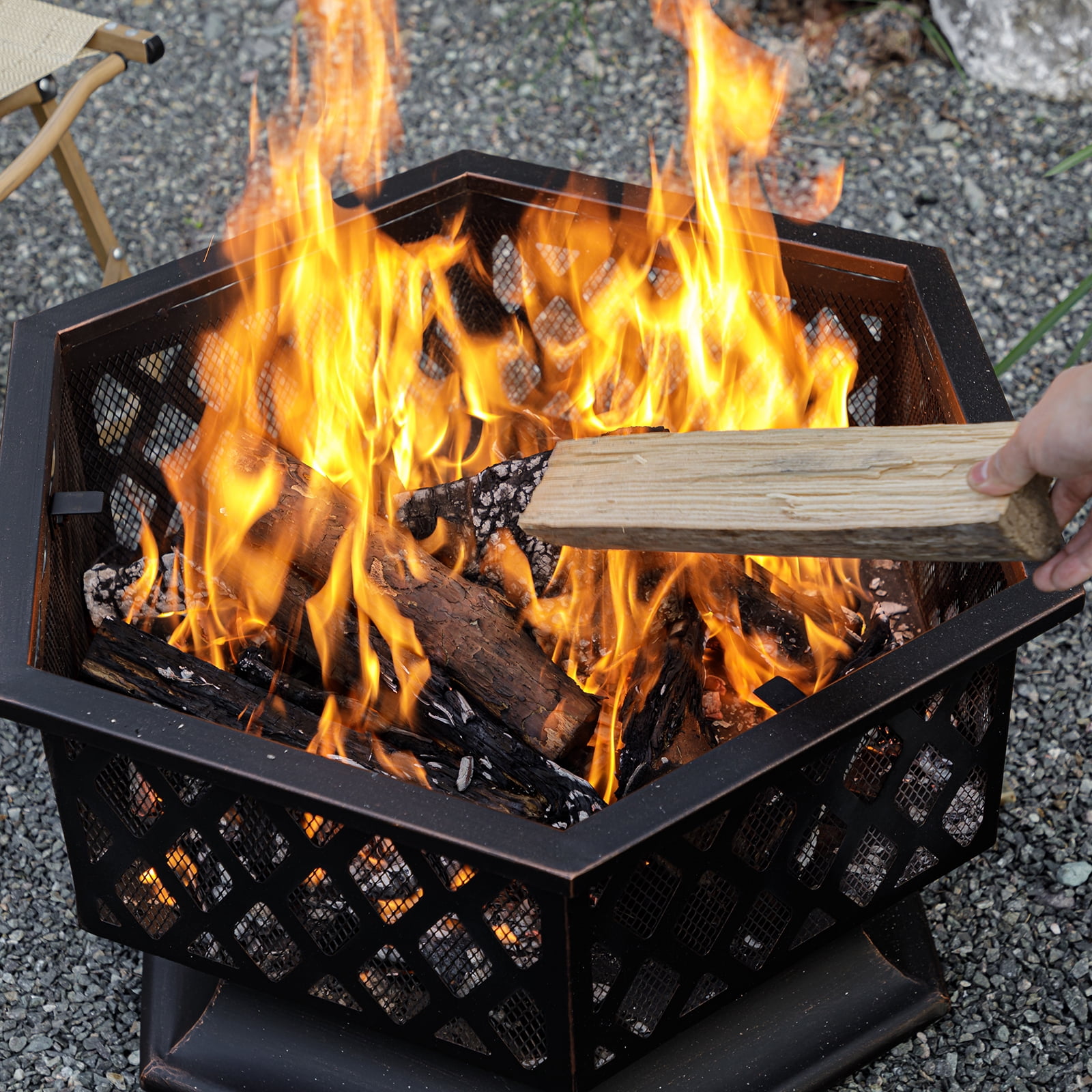 MistMo 28“ Hexagonal Outdoor Wood Burning Fire Pit
