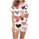 thumbnail image 2 of Conjunto de Verano para las Mujeres Día de San Valentín Amor Impreso Cuello de Manga Corta con Pantalones Cortos, Poliéster Ligero para el Uso Informal, 2 of 9