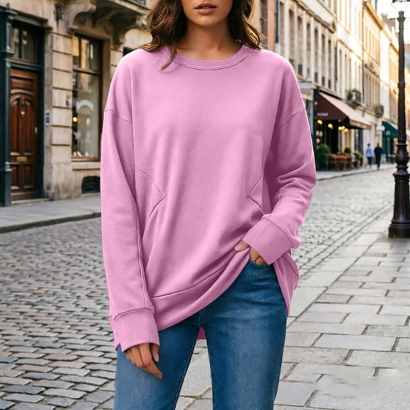 Vmvidoty Womens Sweatshirt Crew Neck Tops Oversized Long Sleeve Shirts Fall Outfits for Women 2026 Pink S