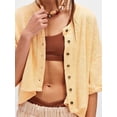 thumbnail image 4 of Women Y2K Button Front Crop Sweater Cardigan Solid Color Crew Neck Middle Sleeve Knit Tops Streetwear Yellow M, 4 of 5
