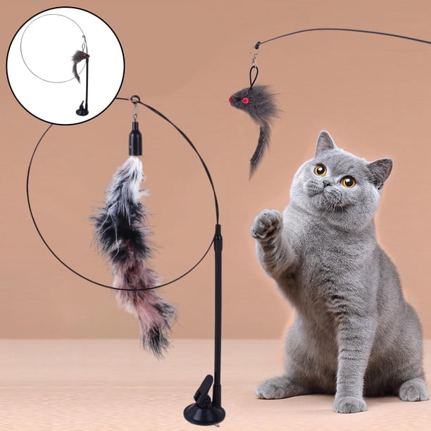 Juguete Interactivo de Plumas para Mascotas Colco Juguetes de Gato de Varilla Larga de Mano Ratón gris