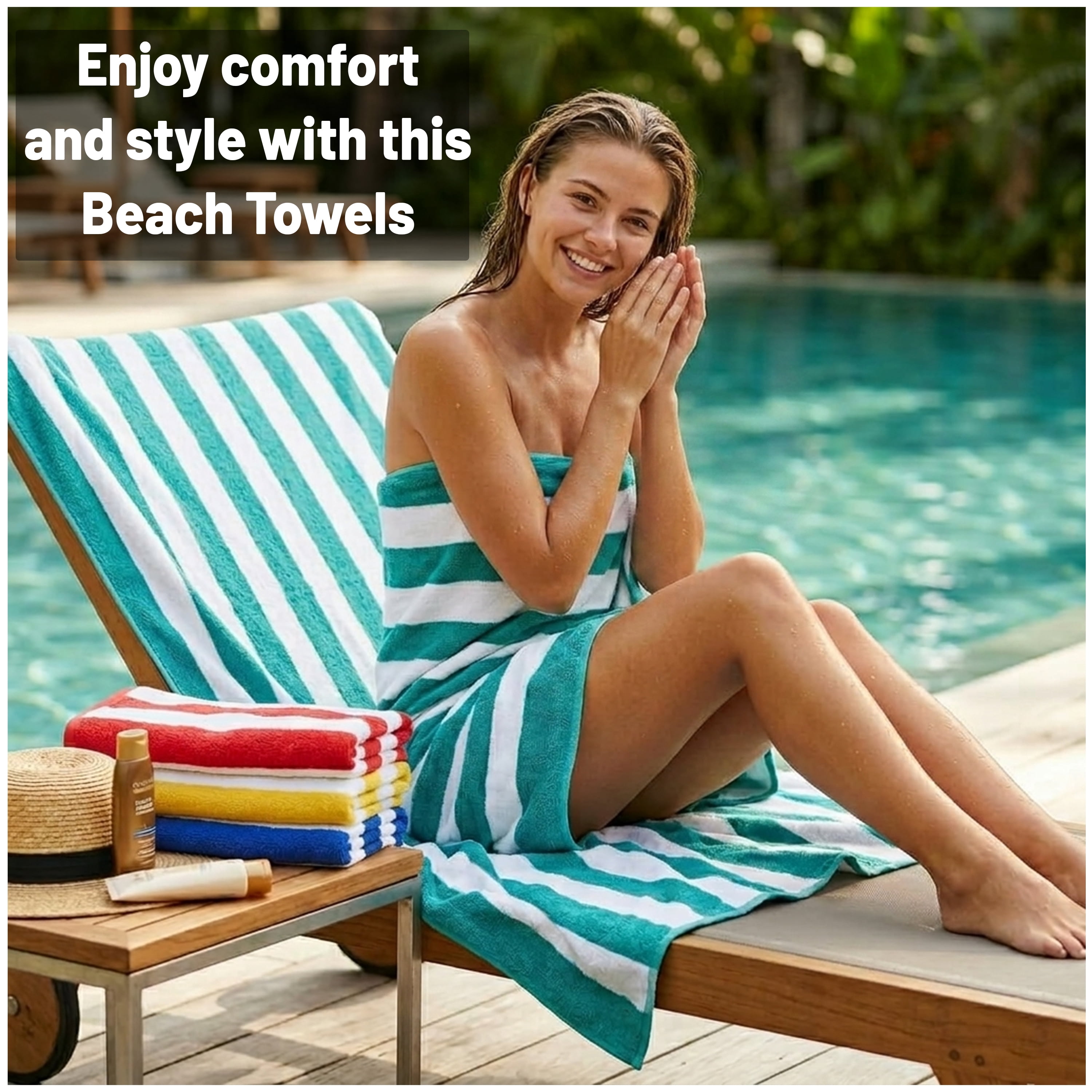 Beach Towels 4 Pack Cotton - Soft Absorbent Face Towels, Multicolor Wash Cloths for Beach & Pool by Springfield Linen