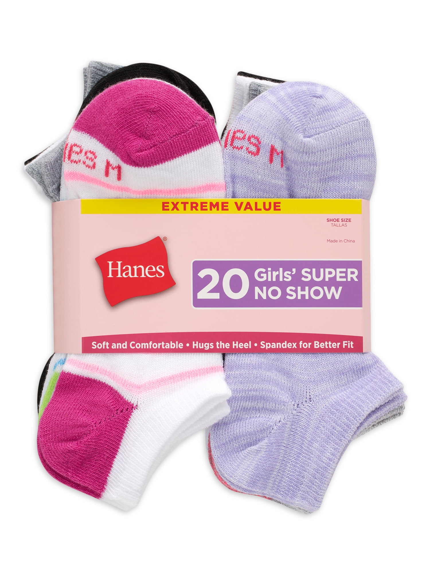 Hanes Girls' Extreme Value Super No Show Socks, 20 Pack Hanes Girls' Extreme Value Super No Show Socks, 20 Pack