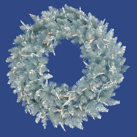 Vickerman 60" Prelit Silver Ashley Spruce Tinsel Christmas Wreath - Clear Lights