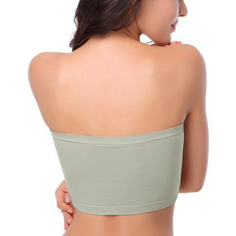 Strapless Bras For Women Strapless Size Plus Removable Padded Top Stretchy  Strapless Double Bandeau Soft Lette Underwear Wire Green Full Figure M
