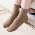 thumbnail image 2 of Zijinkuiwen Women Ruffle Ankle Socks Ribbed Knit Soft Breathable Casual Crew Hosiery for Daily Wear and Sweet Outfit Matching,Brown,One Size, 2 of 5
