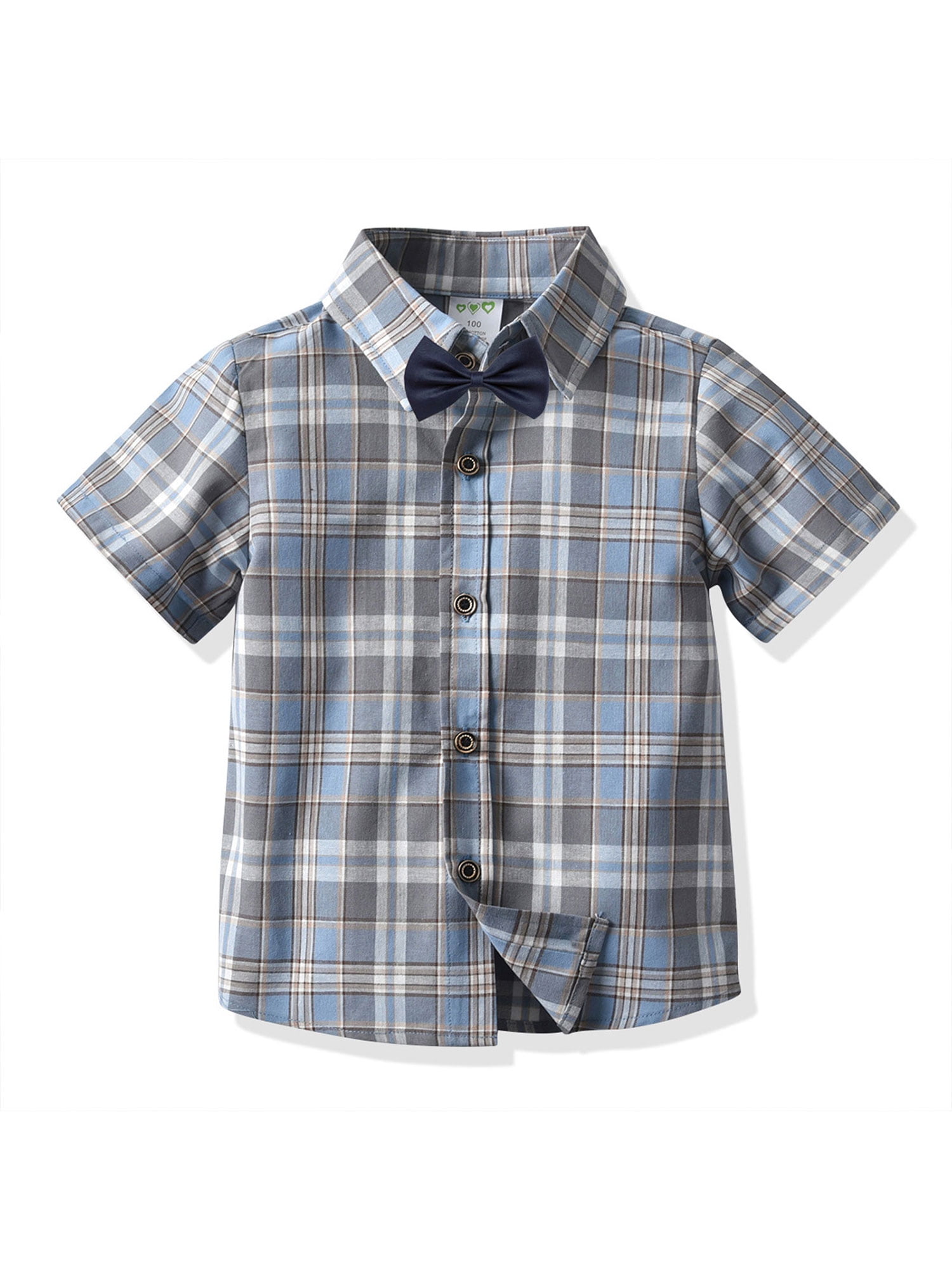 Blue Car, 18-24 Months Toddler Baby Boys Hawaiian Shirts Button Down Short Sleeve Striped Plaid Print Bow Tie Casual Tops T-Shirt 