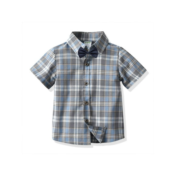 Toddler Baby Little Boys Button Down Hawaiian Shirts Short Sleeve Gentleman Dress Shirt with Bowtie