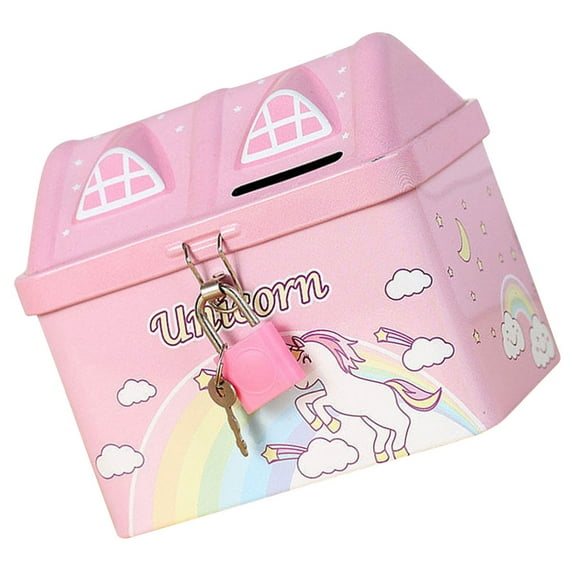 Nicehomfit 1Pack Pink Tinplate Piggy Bank for Girls Coin Storage Study Room