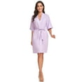 thumbnail image 3 of ANLIQI Womens Bamboo Rayon Short Robes Lightweight Kimono Cotton Robe Soft Knit Bathrobe Ladies Loungewear with Pockets(Light Purple,XL), 3 of 5