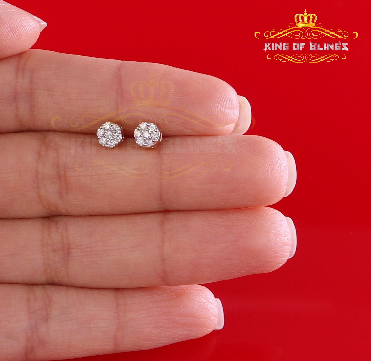 King of Bling's 10K Real Yellow Gold Real Diamond 0.25CT Men's/Women's Stud Round Earring