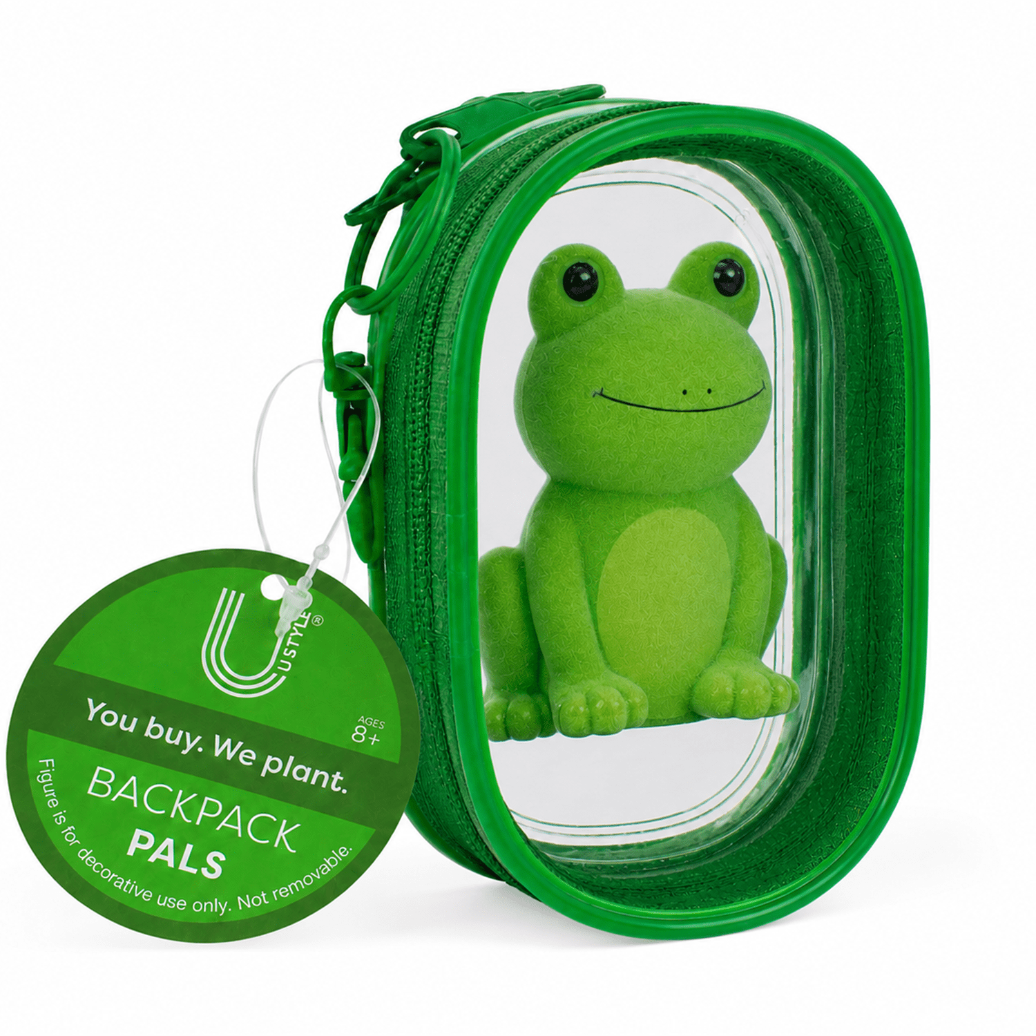 U Style Flocked Figure Trinket Pouch Keychain, Frog, Green Case
