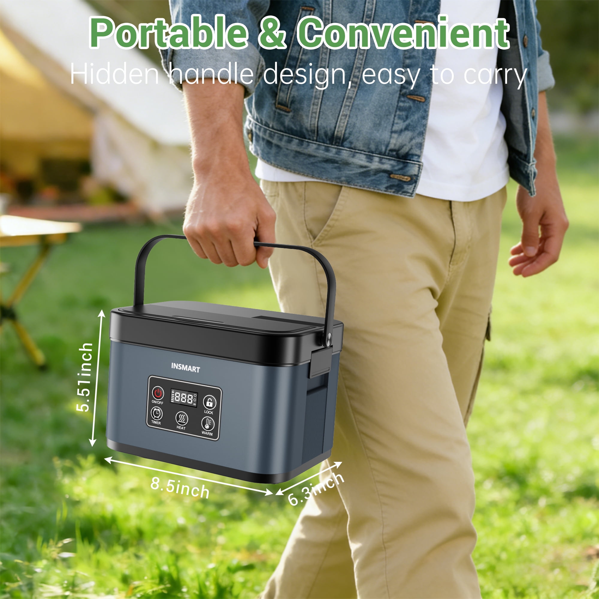 INSMART 6.3-Cup Cordless Electric Lunch Box for Adults, Heated Lunch Box for Men with Scheduled Heating, Portable Car Food Warmer with Utensils, 4D Closed-Loop Heating with No Cold Spots(Blue)