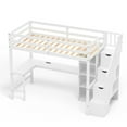 thumbnail image 4 of Twin Size Loft Bed with L-Shaped Desk & LED Lights & Charging Station, Solid Wood Loft Bed Frame with Storage and Stairs, Heavy Duty Loft Bed for Kids, White, 4 of 7
