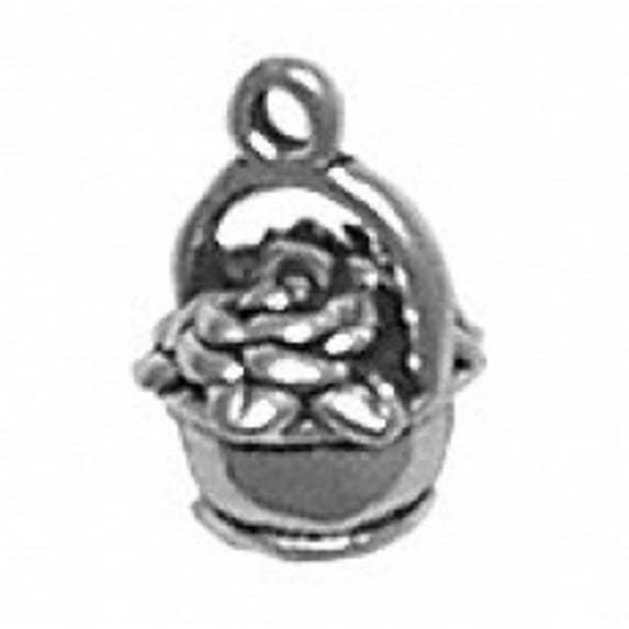Sterling Silver 18" .8mm Box Chain 3D Tiny Basket Of Flowers Pendant Necklace